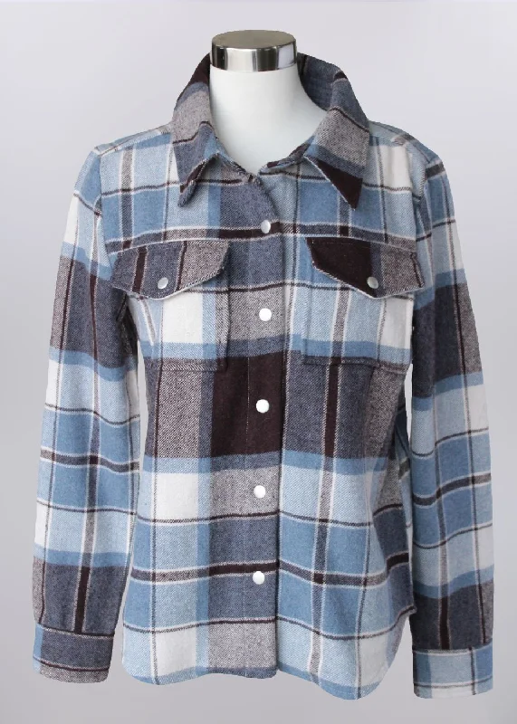 Statement Jackets'Keren Hart' Women's Plaid Shirt Jacket - Blue / Brown