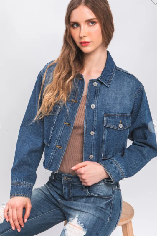 Festival JacketsLove Tree Raw Hem Button Up Cropped Denim Jacket