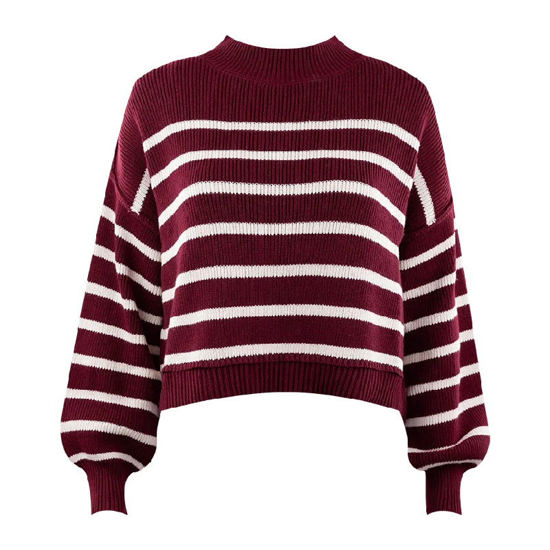 Velvet Knit TopsMaroon Mock Neck Striped Sweater