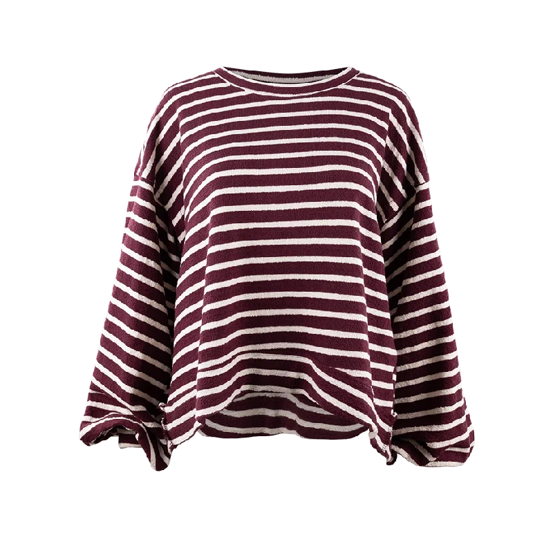 Layered Knit TopsMaroon Striped Balloon Sleeve Sweater