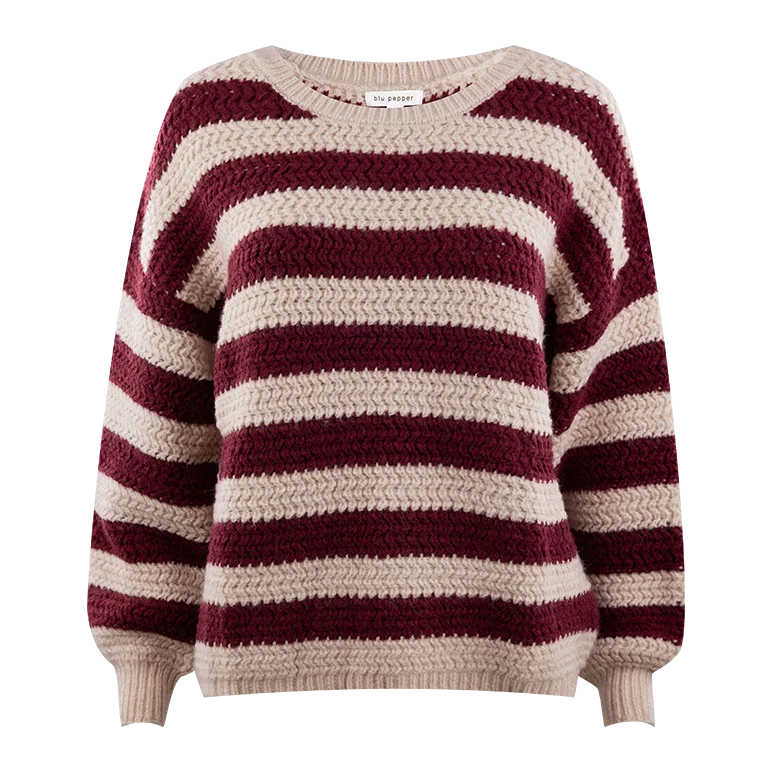 Wool Knit TopsMaroon Striped Scoop Neckline Sweater