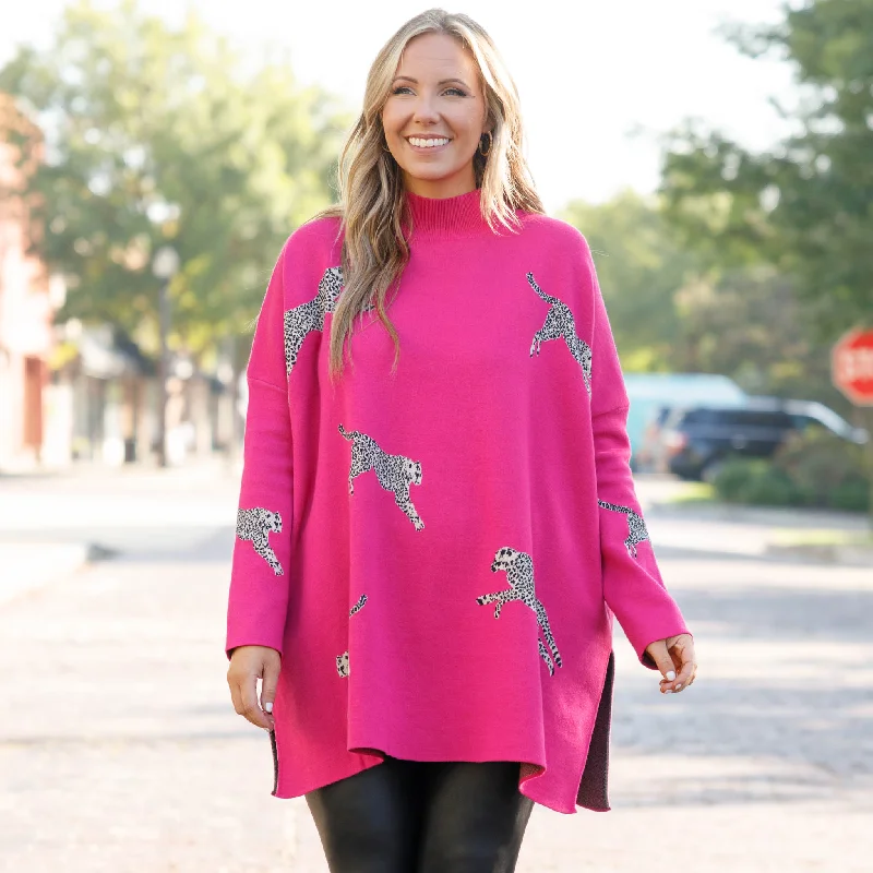 Travel Knit TopsMother Of The Jungle Sweater, Hot Pink