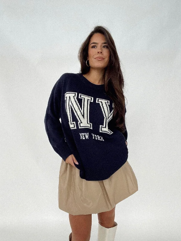 Sheer Knit TopsNew York Lettering Sweater