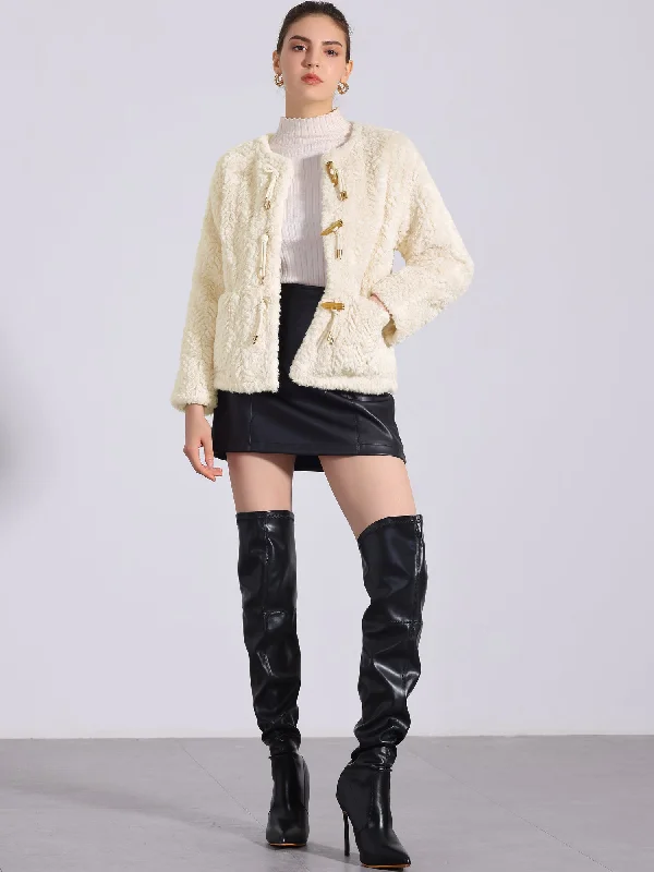 Sherpa JacketsFaux Fur Long Sleeves Fluffy Toggle Button Coats Jackets