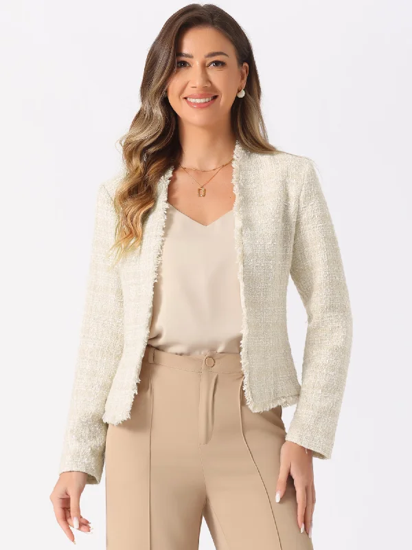 Sheer JacketsPlaid Tweed Long Sleeve Open Front Work Office Jacket