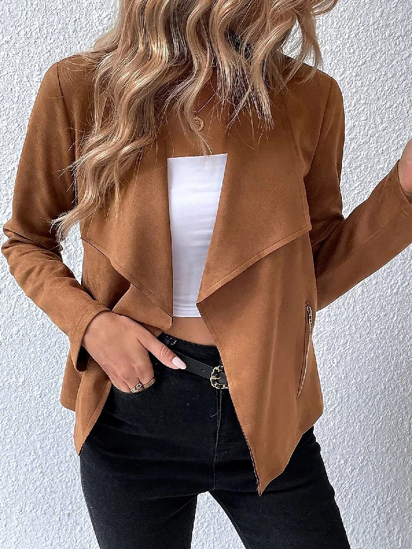 Logo JacketsFaux Suede Long Sleeves Open Front Cropped Jacket