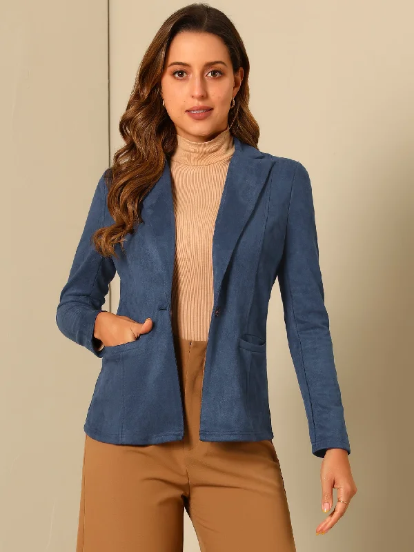 Varsity JacketsFaux Suede Lapel Collar Long Sleeve Casual Work Office Jacket