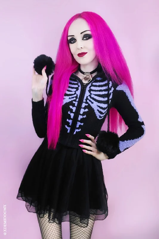 Beaded Knit TopsPurple Ribcage Skeleton Sweater