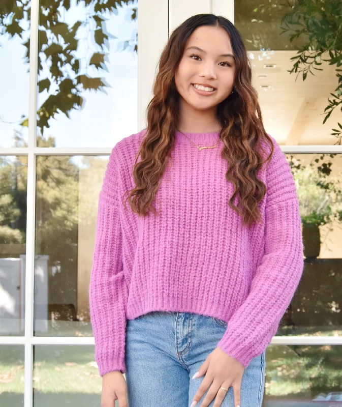 College Knit TopsSelf Contrast Women Fuchsia Darla Sweater