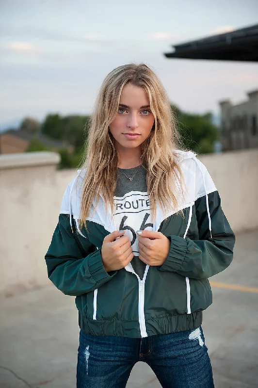 Collaborative JacketsDT Green & White drawstring windbreaker jacket