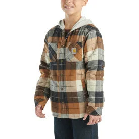 Snowboard JacketsYouth Boys Long Sleeve Flannel Button Down Hooded Shirt Jacket - Carhartt Brown