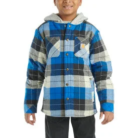 Windproof JacketsYouth Boys Long Sleeve Flannel Button Down Hooded Shirt Jacket - Caviar Black