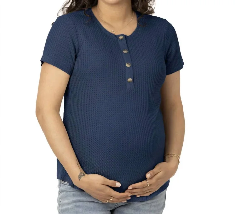 Bamboo ShirtsBamboo Waffle Nursing & Maternity Henley Shirt In Navy