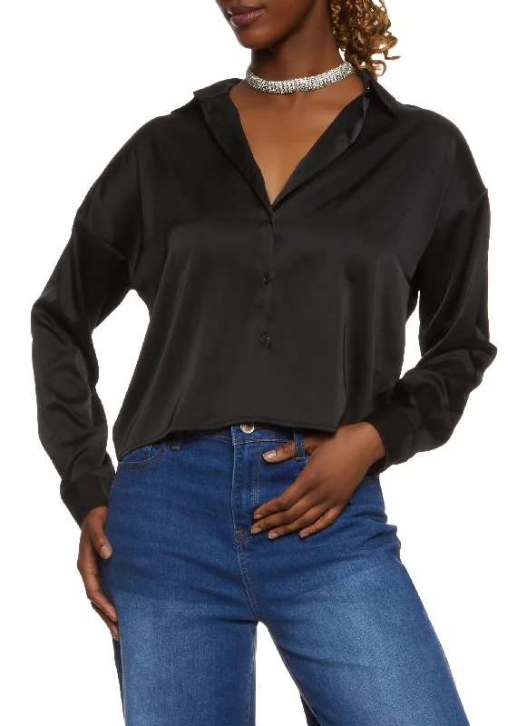 Polyester ShirtsButton Front Satin Shirt