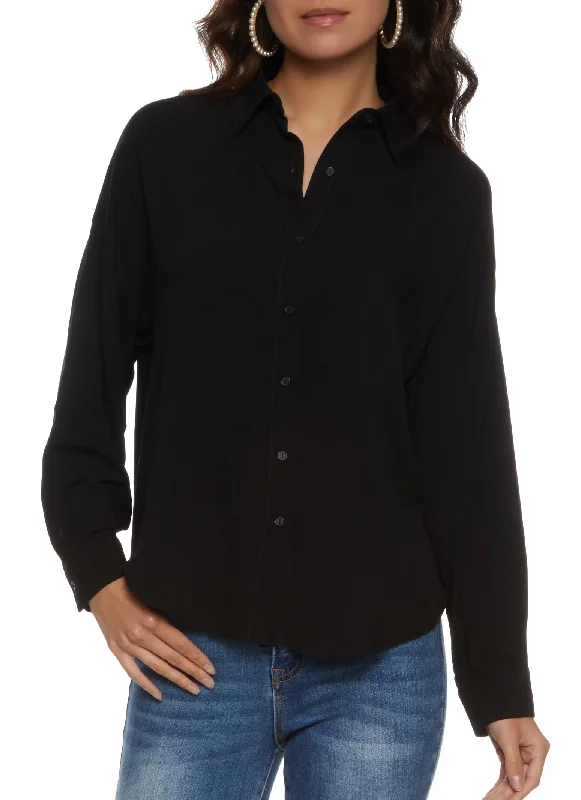 Quick-Dry ShirtsSolid Long Sleeve Button Front Shirt