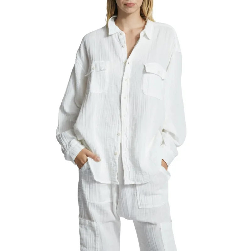 Mesh ShirtsBusy Boyfriend Shirt In White