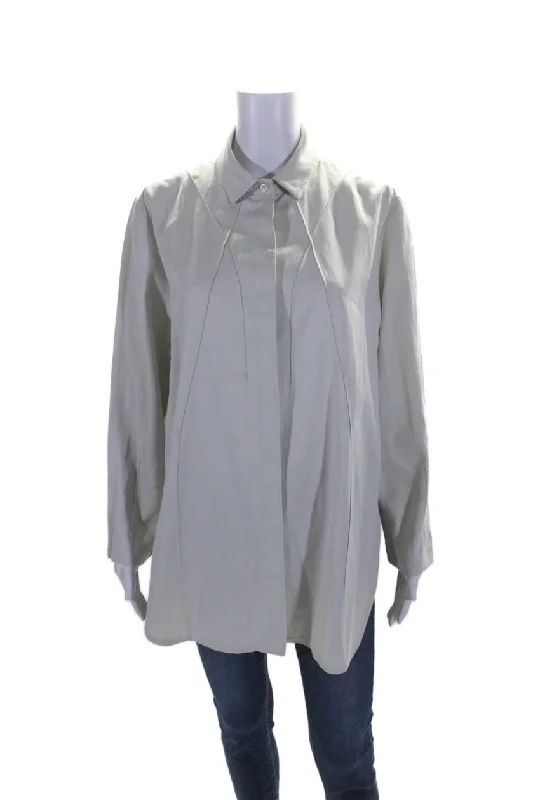 Hiking ShirtsChado Ralph Rucci Womens Cotton Light Gray Collar Long Sleeve Shirt