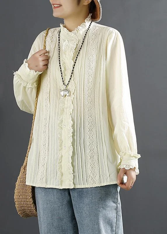 Fringed ShirtsChic Stand Spring Shirts Women Christmas Gifts Beige Blouse