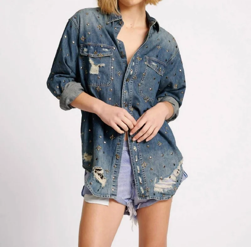 Logo ShirtsEmbellished Everyday Denim Shirt In Indigo