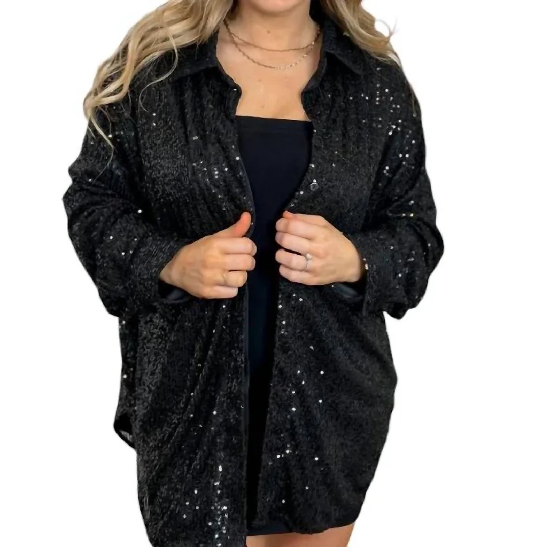 Silk ShirtsFeeling Lucky Sequin Shirt In Black