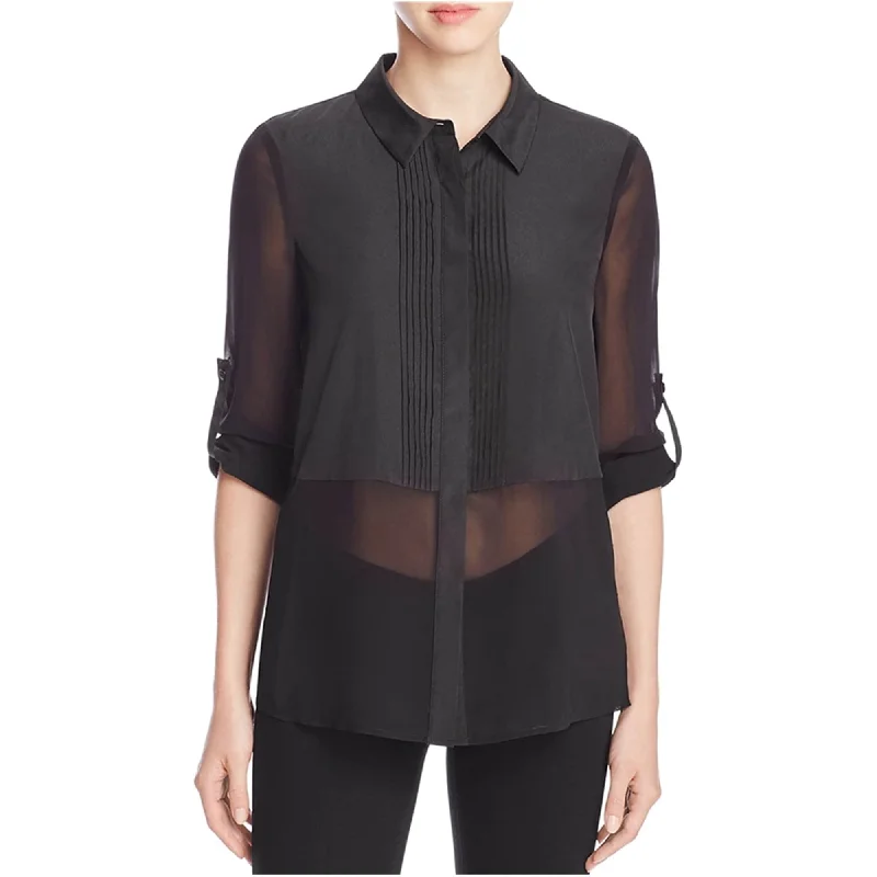 Layered ShirtsFinity Womens Mixed Media Button Up Shirt