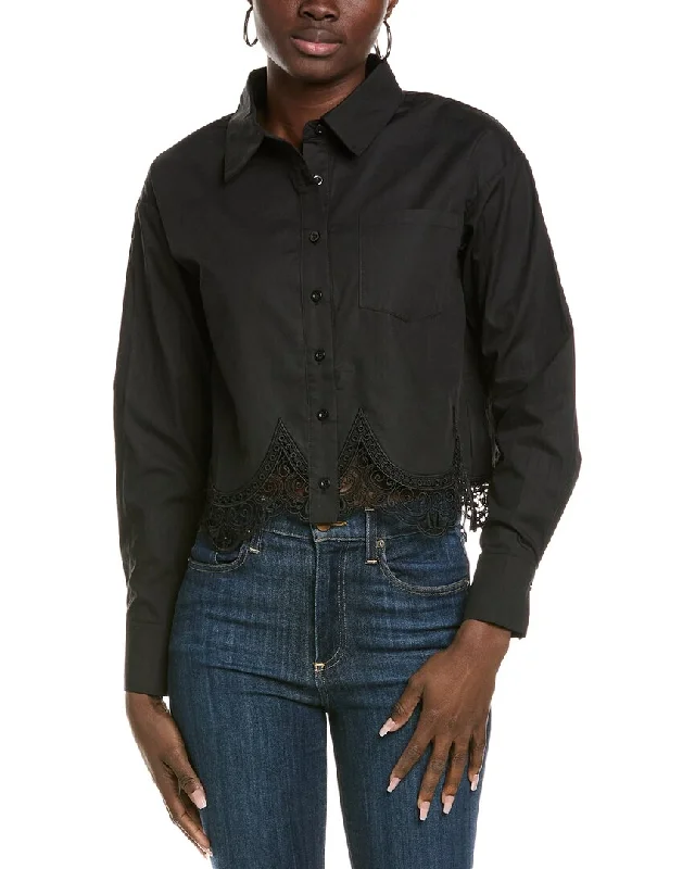 Longline ShirtsGracia Lace Hem Button-Down Shirt