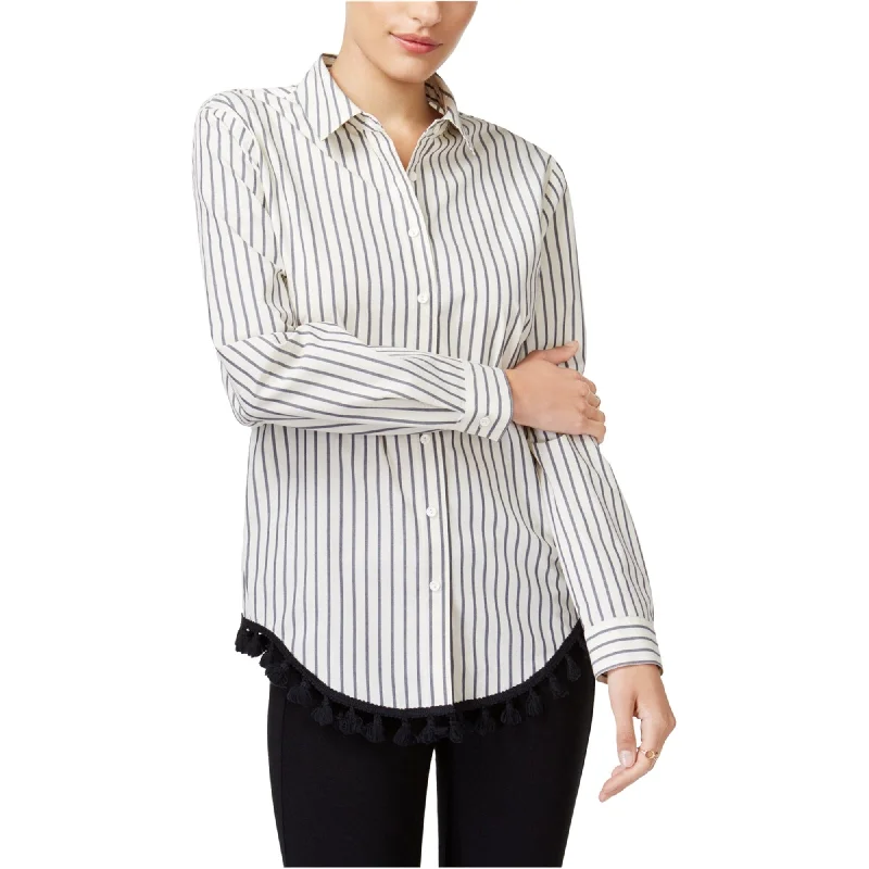 Striped ShirtsKensie Womens Tassel Button Up Shirt