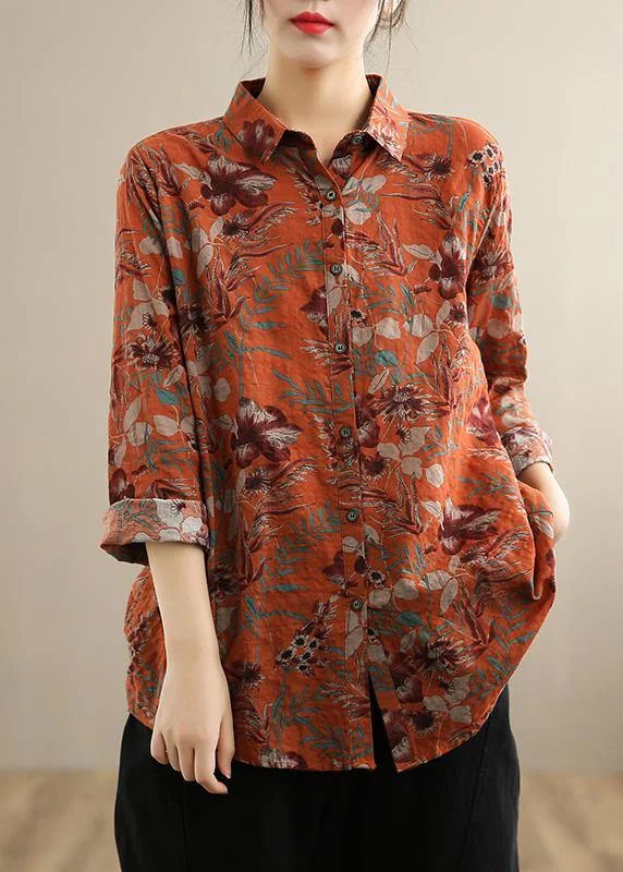 Slim Fit ShirtsModern Lapel Button Down Spring Top Silhouette Photography Orange Print Shirts