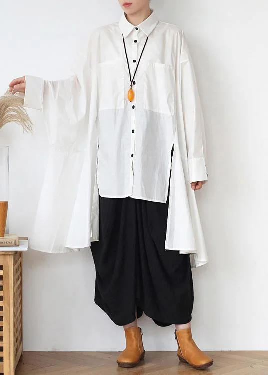 Thermal ShirtsModern White Peter Pan Collar asymmetrical design Cotton Spring Shirts