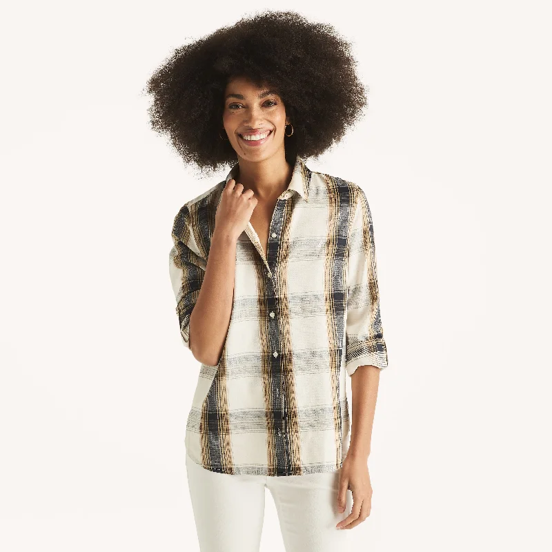 Ruffled ShirtsNautica Womens Plaid Button-Down Shirt