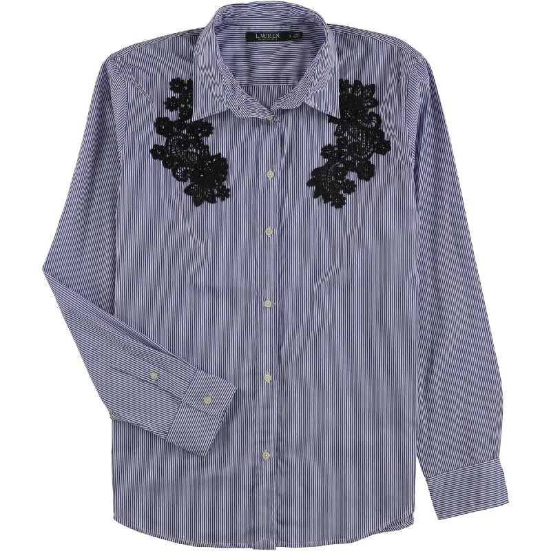 Layered ShirtsRalph Lauren Womens Embellished Button Up Shirt, Blue, Medium