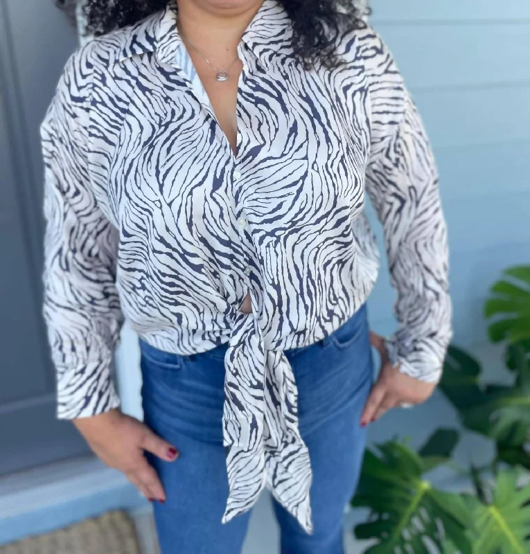 Velvet ShirtsRue Zebra Button Down Shirt In Navy/ivory