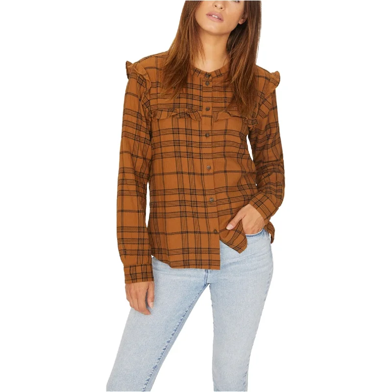 Button-Down ShirtsSanctuary Clothing Womens Plaid Button Up Shirt, Brown, Large