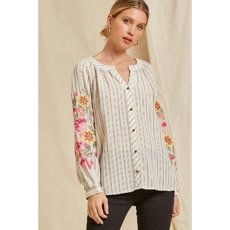 Organic Cotton ShirtsSavanna Jane Striped Shirt with Embroidery