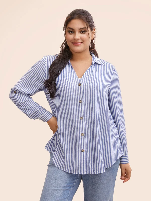 Work ShirtsShirt Collar Striped Tab Sleeve Blouse