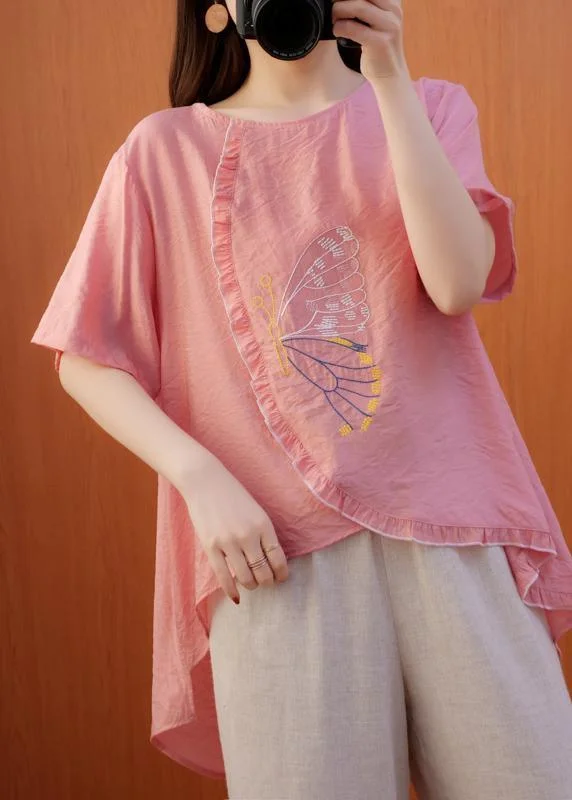 Cultural ShirtsStyle Asymmetric Summer Blouse Fashion Ideas Pink Shirt