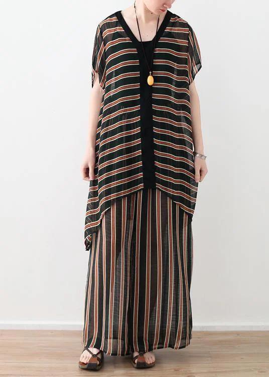 Zippered ShirtsSummer Loose Size Striped Chiffon Shirt