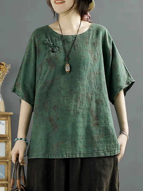 Sequined ShirtsSummer Rrtro Floral Button Loose Linen Shirt