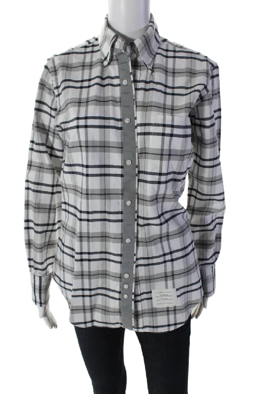 Plush ShirtsThom Browne Women's Cotton Long Sleeves Button Down Plaid Shirt