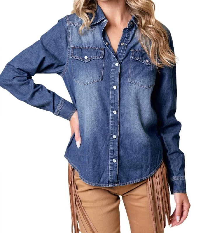 Branded ShirtsWestern Snap Button Denim Shirt In Dark Wash