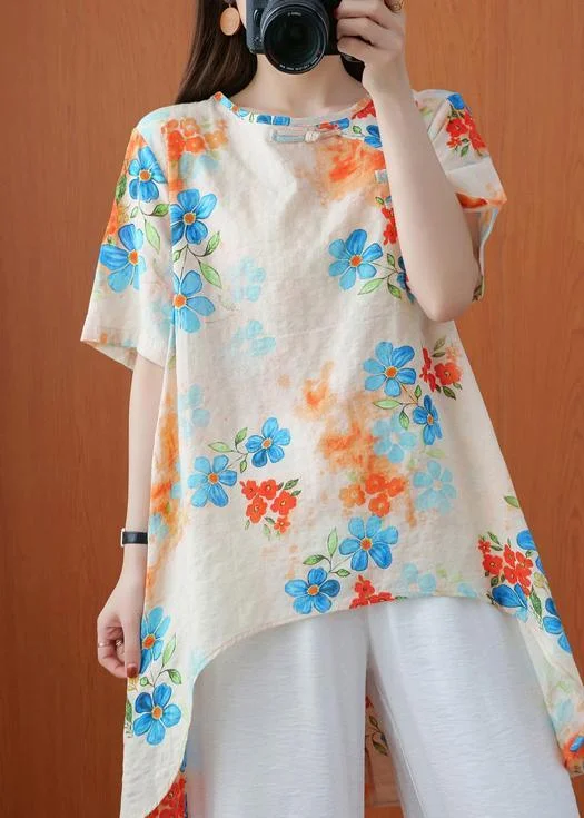 Artist ShirtsWomen Asymmetric Summer Tops Apricot Shirts