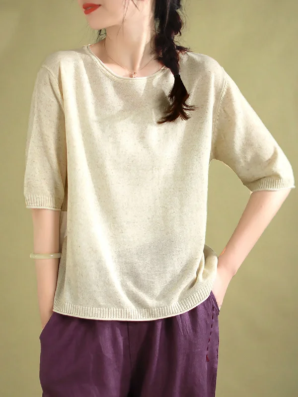 College ShirtsWomen Summer Casual Solid Knitted Loose Shirt