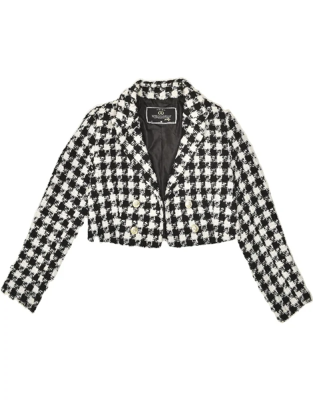 BlazerarenaAMISU Womens Crop Blazer Jacket EU 36 Small Black Check Polyester