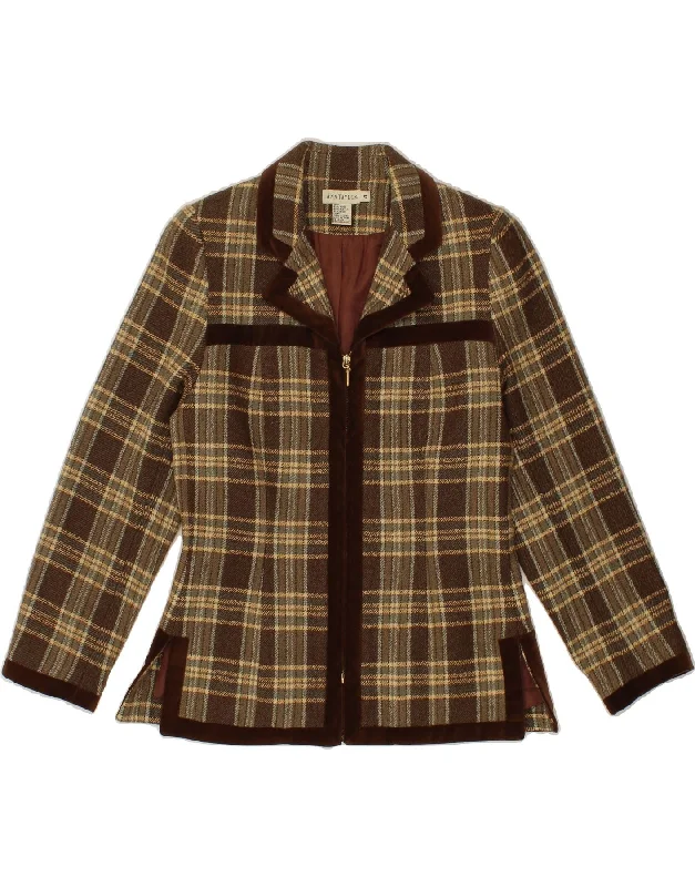 BlazercourtANN TAYLOR Womens Blazer Jacket US 4 Small Brown Check Wool