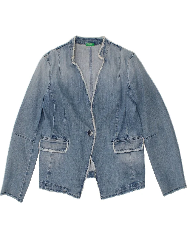 BlazereventBENETTON Womens 1 Button Denim Blazer Jacket UK 12 Medium  Blue Cotton