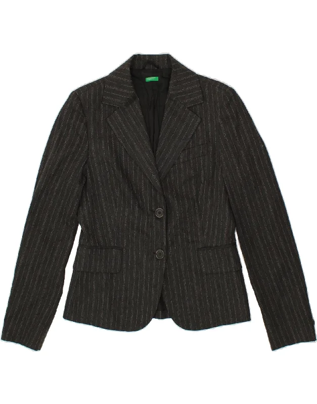 BlazerluxuryBENETTON Womens 2 Button Blazer Jacket IT 42 Medium Black Striped Viscose