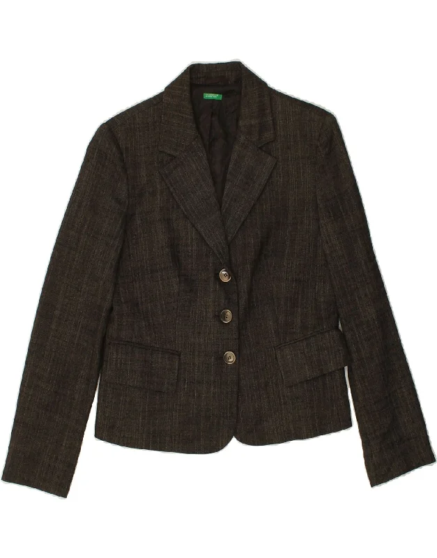 BlazercommunityBENETTON Womens 3 Button Blazer Jacket IT 46 Large Brown Viscose