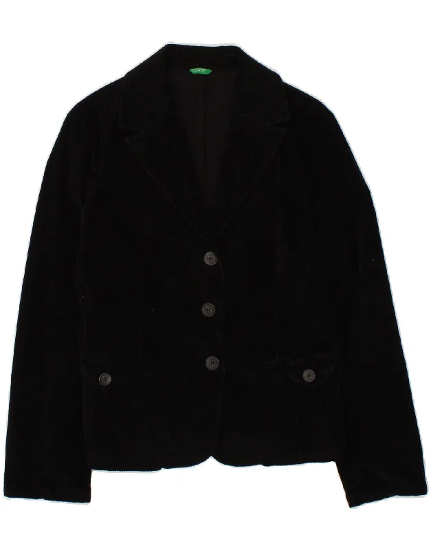 BlazercrazeBENETTON Womens 3 Button Corduroy Blazer Jacket IT 46 Large Black Cotton