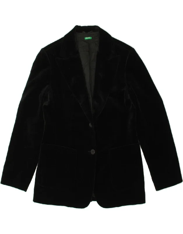 BlazerblockchainBENETTON Womens Velvet 2 Button Blazer Jacket IT 46 Large Black Cotton