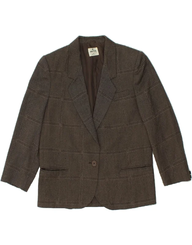 BlazerwebCERRUTI 1881 Womens 1 Button Blazer Jacket IT 42 Medium Brown Check Wool